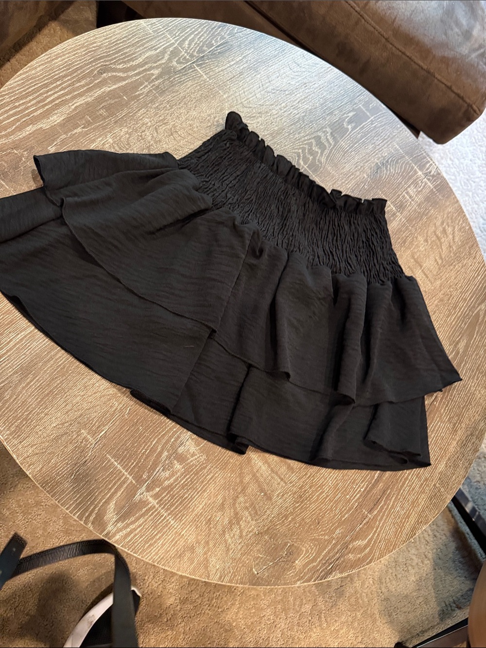 Black Ruffled Smocked Mini Skirt - Picture 2 of 4